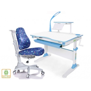 Комплект Mealux EVO Evo-30 BL (арт. Evo-30 BL + Y-528 F)/(стол+полка+кресло+чехол+лампа)/белая столешница (дерево), цвет пластика голубой (коробок-2 шт.)