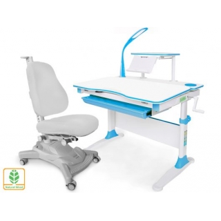Комплект Mealux EVO Evo-30 BL (арт. Evo-30 BL + Y-418 G)/(стол+полка+кресло+чехол+лампа)/белая столешница (дерево), цвет пластика голубой (коробок-2 шт.)