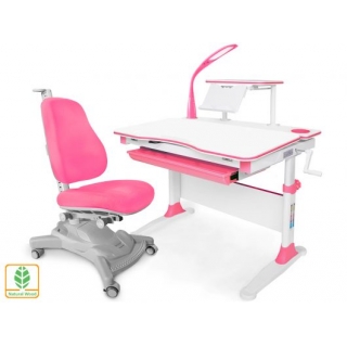 Комплект Mealux EVO Evo-30 PN (арт. Evo-30 PN + Y-418 KP) (дерево)/(стол+полка+кресло+чехол+лампа)/белая столешница (дерево), цвет пластика розовый (коробок-2 шт.)