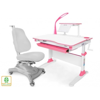 Комплект Mealux EVO Evo-30 PN (арт. Evo-30 PN + Y-418 G) (дерево)/(стол+полка+кресло+чехол+лампа)/белая столешница (дерево), цвет пластика розовый (коробок-2 шт.)