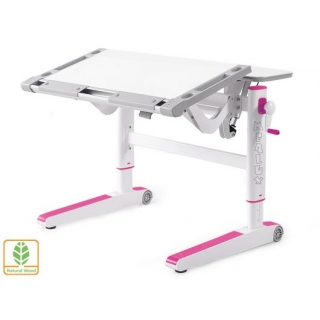 Детский стол Mealux Ergowood-M W/PN (розовый) (арт. BD-800 W/PN) - столешница белая (дерево) / накладки на ножках розовые