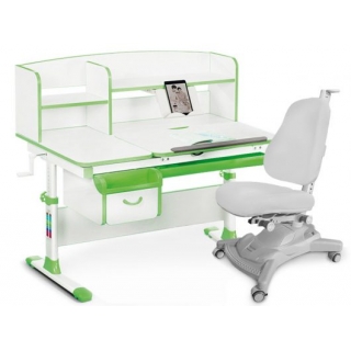 Комплект Mealux EVO Evo-50 Z (арт. Evo-50 Z + Y-418 G)/(стол+полка+кресло+чехол) / белая столешница / цвет пластика зеленый (коробок 5 шт.)