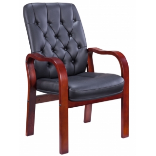 Кресло Everprof Monaco Wood CF ЭКОКОЖА Черный на ножках максимальная нагрузка до 180кг