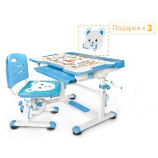 Комплект мебели (столик + стульчик) Mealux EVO BD-04 New XL Teddy blue - столешница белая / пластик синий (одна коробка)