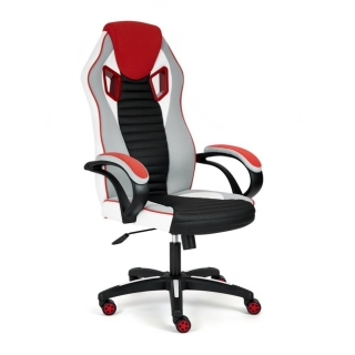 Кресло PILOT (кож/зам/ткань, черный перфорированный/св.серый.красный,
36-6/06/ТW-14/3D красный)