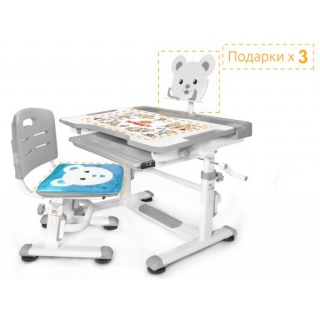 Комплект мебели (столик + стульчик) Mealux EVO BD-04 New XL Teddy grey - столешница белая / пластик серый