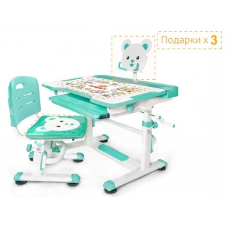 Комплект мебели (столик + стульчик) Mealux EVO BD-04 New XL Teddy green - столешница белая / пластик зеленый