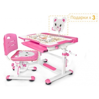 Комплект мебели (столик + стульчик) Mealux EVO BD-04 New XL Teddy pink - столешница белая / пластик розовый (одна коробка)
