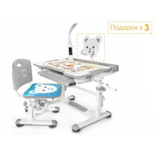 Комплект мебели (столик + стульчик + ЛЭД лампа) Mealux EVO BD-04 New XL Teddy WG+Led СЕРЫЙ