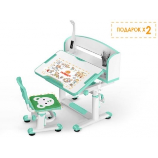 Комплект мебели (столик + стульчик + лампа) BD-10 green (с лампой) - столешница белая / пластик зеленый  (две коробки)