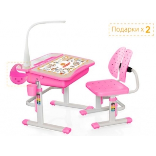 Комплект мебели (столик + стульчик + лампа) Mealux EVO-03 PN (с лампой) столешница цвета клен / пластик розовый (две коробки)