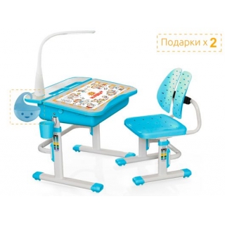 Комплект мебели (столик + стульчик + лампа) Mealux EVO-03 BL (с лампой) столешница цвета клен / пластик голубой (две коробки)