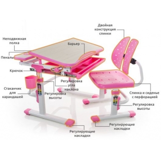 Комплект мебели (столик + стульчик) Mealux EVO-05 PN столешница цвета клен / пластик розовый (одна коробка)