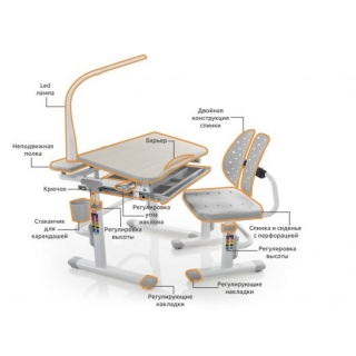 Комплект мебели (столик + стульчик + лампа) Mealux EVO-05 G (с лампой) столешница цвета клен / пластик серый (две коробки)