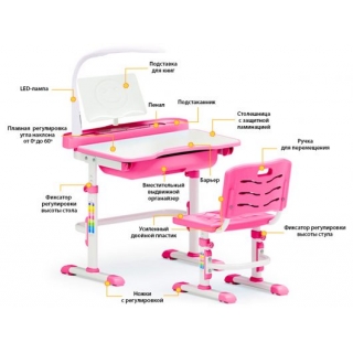 Комплект мебели (столик + стульчик + лампа) EVO-17 PN столешница белая / цвет пластика розовый (одна коробка)