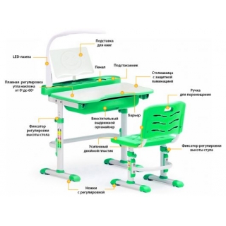 Комплект мебели (столик + стульчик + лампа) Mealux EVO-17 Z (с лампой) столешница белая / пластик зеленый (одна коробка)