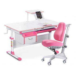Комплект Mealux EVO Evo-40 PN (арт. Evo-40 PN + Y-528 KP) /(стол+полка+кресло+чехол)/ белая столешница, цвет пластика розовый (коробок-4 шт.)