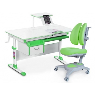 Комплект Mealux EVO Evo-40 Z (арт. Evo-40 Z + Y-115 KZ) /(стол+полка+кресло+чехол)/ белая столешница, цвет пластика зеленый (коробок-4 шт.)