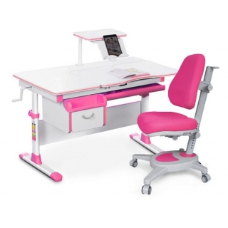 Комплект Mealux EVO Evo-40 PN (арт. Evo-40 PN + Y-110 KP)/(стол+полка+кресло+чехол)/ белая столешница, цвет пластика розовый (коробок-4 шт.)