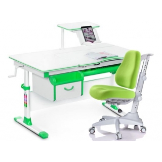 Комплект Mealux EVO Evo-40 Z (арт. Evo-40 Z + Y-528 KZ) / (стол+полка+кресло+чехол)/ белая столешница / цвет пластика зеленый (коробок-4 шт.)