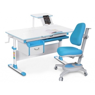 Комплект Mealux EVO Evo-40 BL (арт. Evo-40 BL + Y-110 KBL)/(стол+полка+кресло+чехол)/ белая столешница, цвет пластика голубой (коробок-4 шт.)