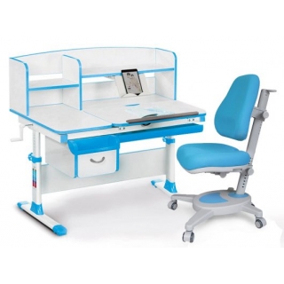 Комплект Mealux EVO Evo-50 BL (арт. Evo-50 BL + Y-110 KBL) /(стол+полка+кресло+чехол)/ белая столешница, цвет пластика голубой (коробок-5 шт.)