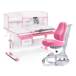 Комплект Mealux EVO Evo-50 PN (арт. Evo-50 PN + Y-528 KP) / (стол+полка+кресло+чехол) / белая столешница / цвет пластика розовый (коробок-5 шт.)