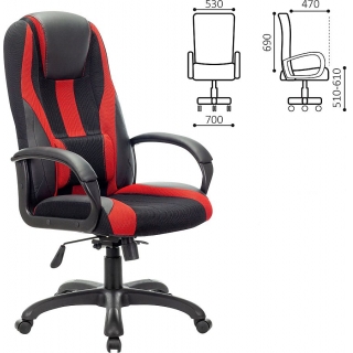 Игровое кресло BRABIX Premium Rapid GM-102, НАГРУЗКА 180кг, экокожа/ткань, черное/красн. 532107